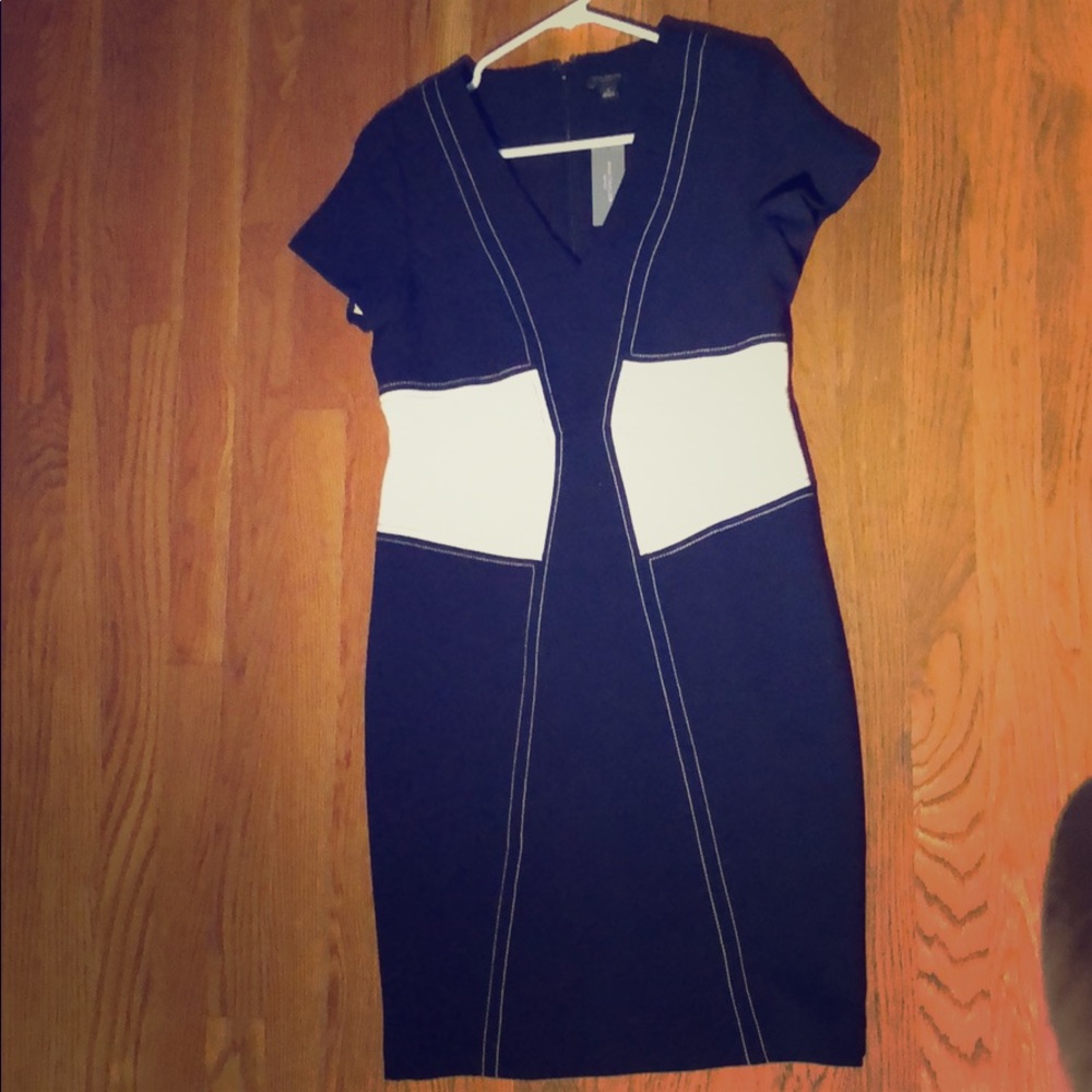 Navy and white 6P Anne Taylor dress for the office